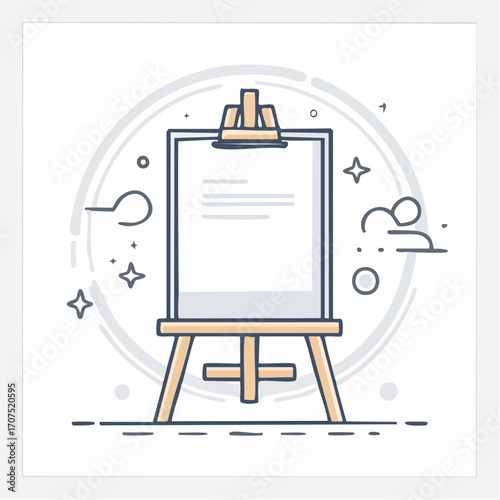 Easel holding blank canvas stands in art studio ready for painting, offering creative potential and artistic expression.