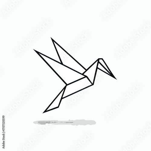 Origami bird soars gracefully against a clean white backdrop, embodying simplicity and elegance in its minimalist form.