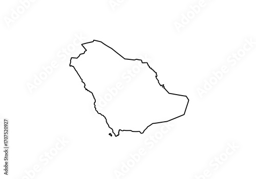 The image shows a white silhouette of Saudi Arabias border on a white background