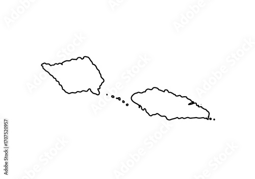 The image shows an outline of two islands connected by smaller islands against a plain white background