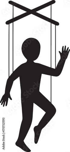 Puppet silhouette vector for theater, marionette and performance art illustration design.