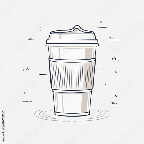 Coffee cup with sleeve sitting on a table, handdrawn style, minimal ornamentation, simple and clean aesthetic, perfect for a coffee shop menu or blog post.