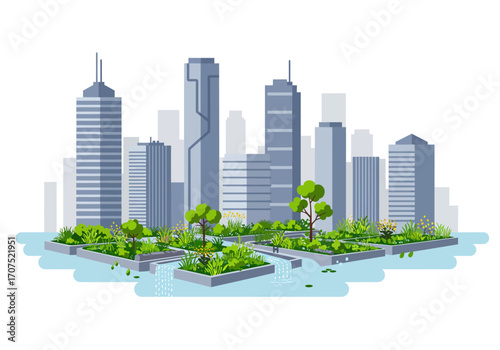 Modern Cityscape with Green Spaces.