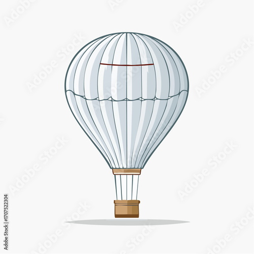 White hot air balloon floats gently in the sky, its basket swaying slightly, creating a whimsical and adventurous scene.