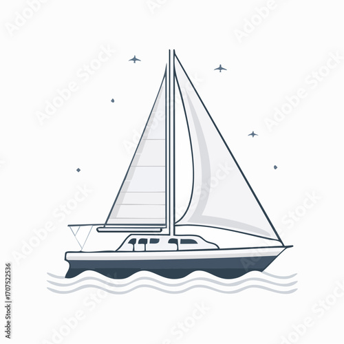 Sailboat glides smoothly across calm ocean waters under a clear sky, creating a peaceful and serene maritime scene.