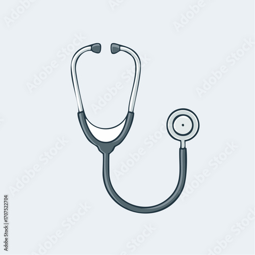Stethoscope drawing isolated on white providing medical examination in a minimalist style, suitable for healthcare and diagnostic themes.