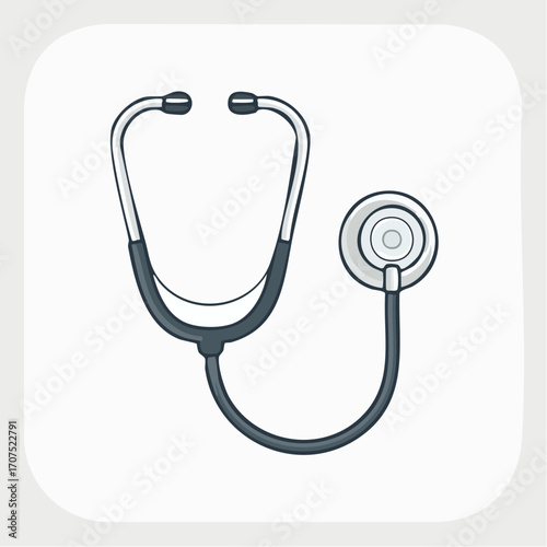 Stethoscope rests on white surface, symbolizing healthcare and medical examination in a clean and minimalist style.