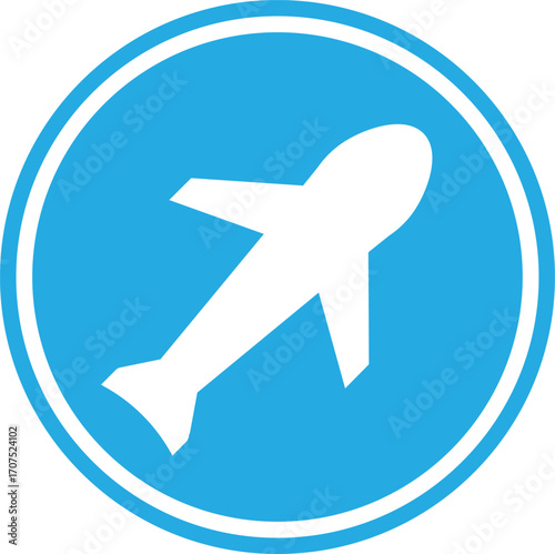 blue airplane icon on round internet button