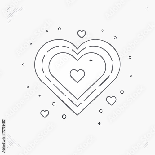Heart shape radiates love and affection with delicate line work against a clean white backdrop, conveying a sense of pure and simple romance.