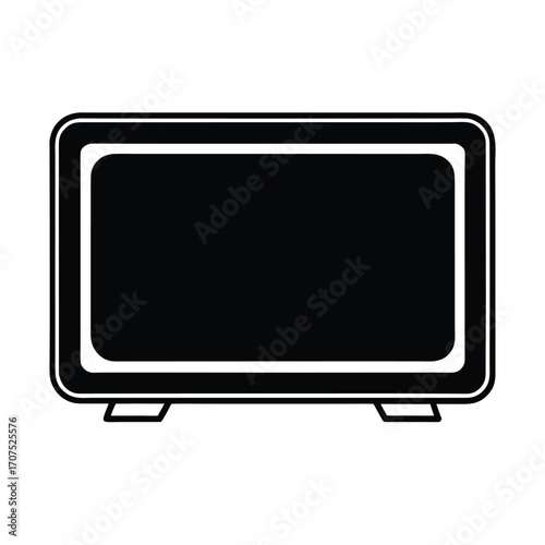 Simple black silhouette of an old television set on a white background