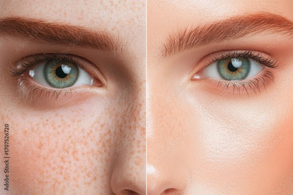 Fototapeta premium Cosmetic transformation: before and after facial appearance comparison