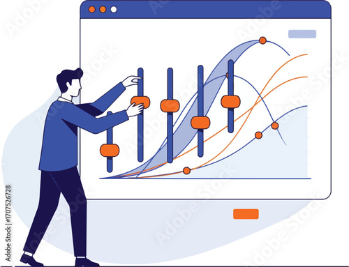 CFO adjusting portfolio risk sliders on optimization frontier visualization Illustration