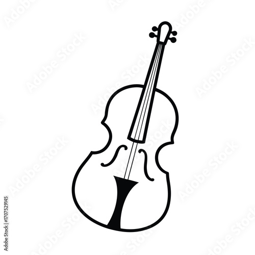 Elegant black silhouette of a violin on a clean white background