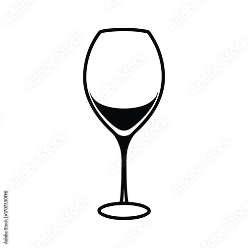 Elegant black silhouette of a wine glass on a clean white background