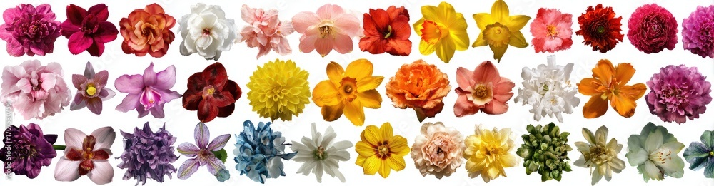 Fototapeta premium Vibrant Colorful Flower Collection on White Background