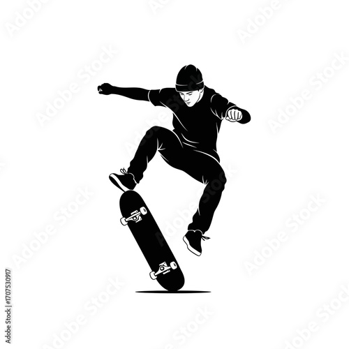 Urban Youth Culture Silhouette of a Teenager Performing a Kickflip