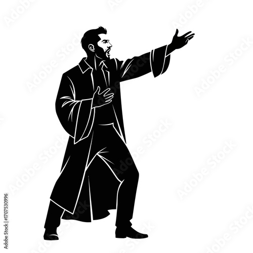 Expressive Vector Silhouette of a Male Actor Delivering a Passionate Monologue