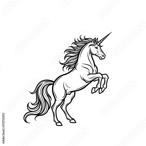 Elegant Vector Silhouette of a Majestic Unicorn Rearing Upward