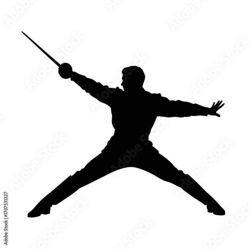 Action-Oriented Vector Silhouette of a Male Actor in a Sword Fight