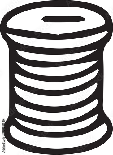 Vector line art illustration with embroidery tools and supplies. Needles, hoops, threads, scissors, thimble, fabric. Black and white outline drawing for craft, sewing, textile design, and handwork.