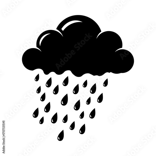 Stylized Silhouette of a Heavy Rain Cloud with Droplets