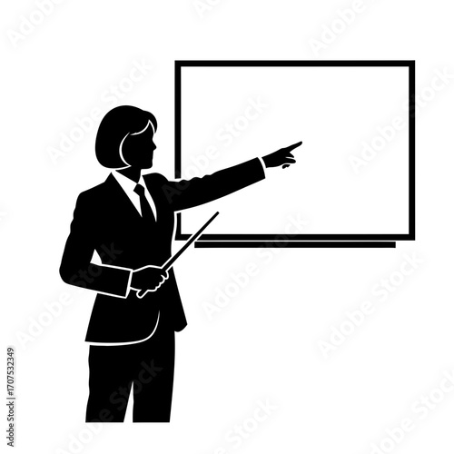 Minimalist Vector Silhouette of a Teacher Pointing to a Concept