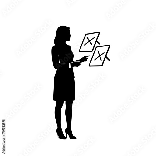 Silhouette of a Female Assistant Cross-Referencing Digital Screens