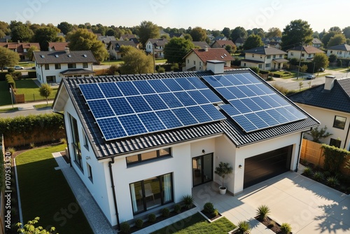 Wallpaper Mural Modern Home with Solar Panels on Roof Surrounded by Greenery Torontodigital.ca