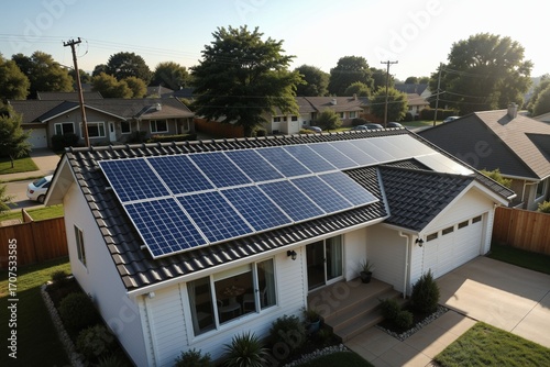 Wallpaper Mural Solar Panels Installed on Modern House Roof in Suburban Neighborhood Torontodigital.ca