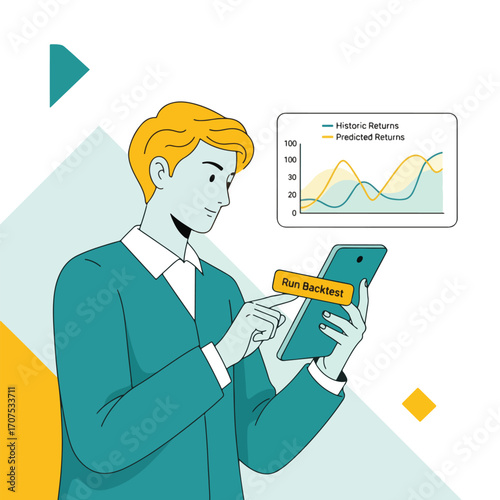 Financial analyst running backtest of pricing model showing historic vs predicted chart Illustration