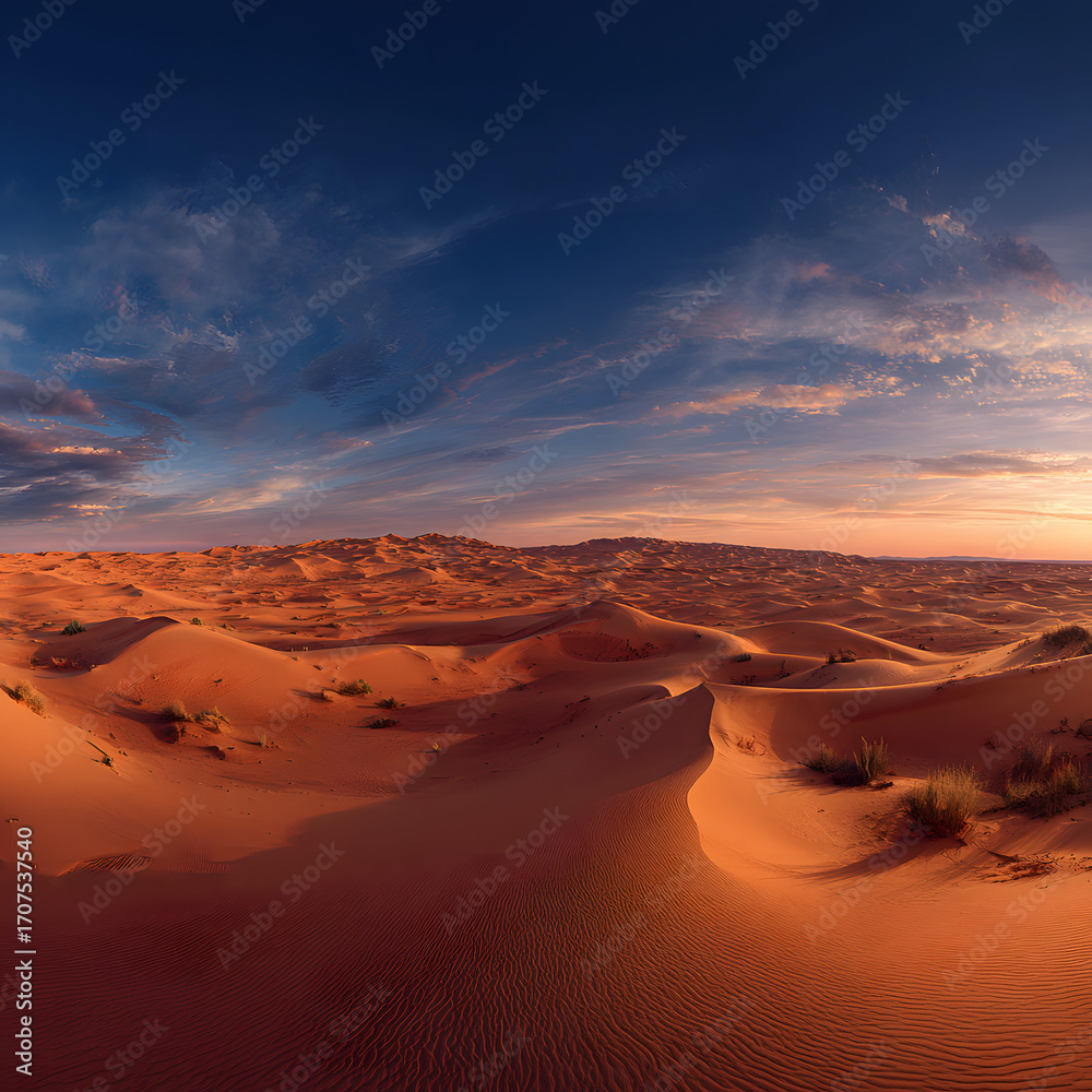 Fototapeta premium Aerial View of Desert Sand Dunes with Colorful Sky 