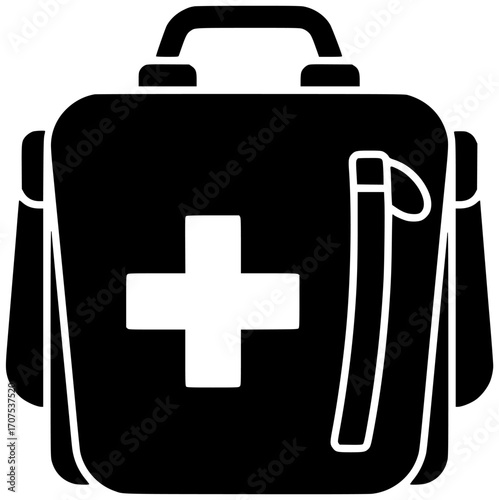 emergency illustration medicine silhouette bag logo kit icon equipment outline safety first aid medical health care survival help preparation shape with vector graphic background