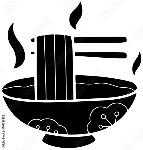food illustration ramen silhouette meal logo tasty icon asian outline chinese noodle cooking restaurant cuisine delicious hot bowl japan shape with vector graphic background