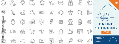 Online Shopping icon collection set. Editable stroke.