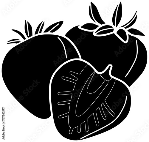 fruit illustration strawberry silhouette food logo fresh icon berry outline healthy juicy diet natural dessert ripe red leaf delicious shape kids vector graphic background