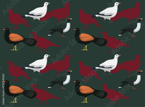 Imperial Pheasant Pigeon New Guinea Set Bird Cartoon Character Seamless Wallpaper Background