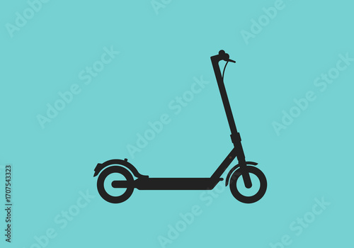 A black silhouette of an electric scooter is isolated against a light blue background