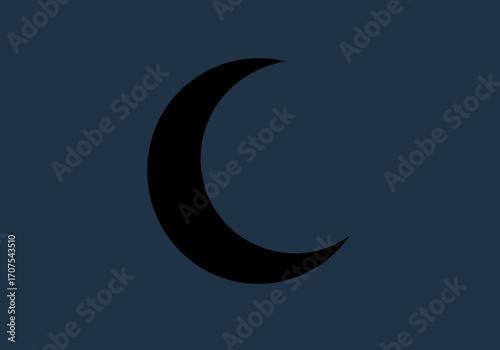 A crescent moon is centered on a blue background
