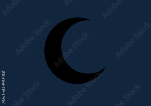 A crescent shape black against a deep blue background