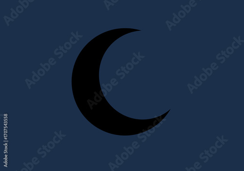 A dark crescent moon symbol against a dark blue background