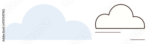 A solid light blue cloud contrasts with a minimalist outlined cloud, accompanied by motion-thumbs up dashes. Ideal for weather, environment, technology, speed, simplicity, innovation, cloud storage