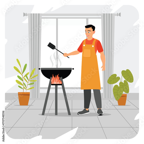 People Doing Different Hobbies, Man Cooking on a Barbecue Grill.