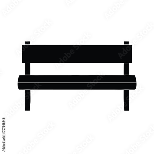 Simple black silhouette of a park bench on a clean white background