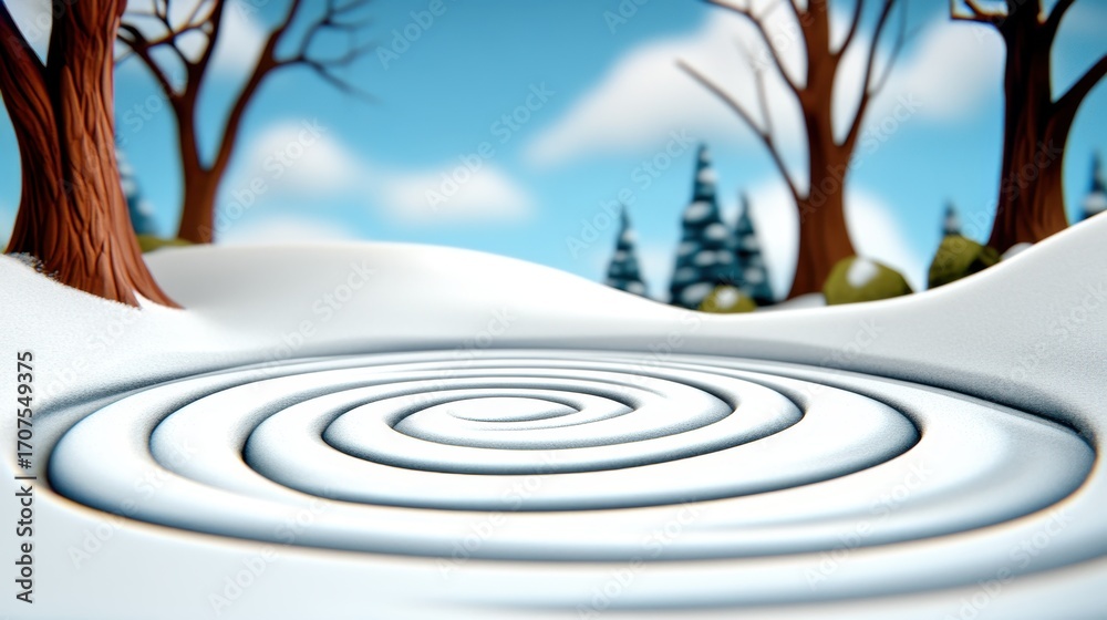 Fototapeta premium Swirling snow patterns in a winter landscape animated scene serene environment nature viewpoint