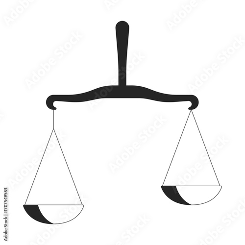 Balance scale 2D line object. Justice and law equality. Fair decision. Legal symbol. Equilibrium metaphor. Impartial judgment isolated clipart vector ink outline item. Monochrome spot illustration