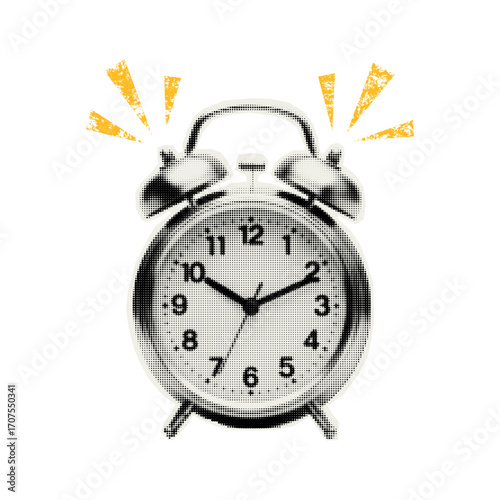 Alarm clock with halftone effect for collage Y2K style.