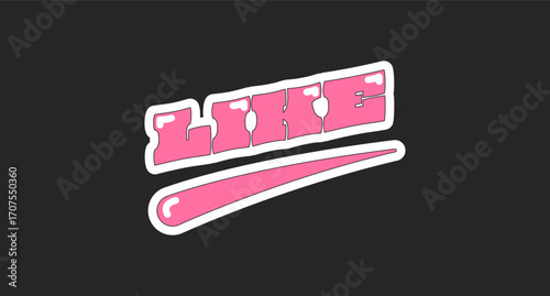 Like retro pink social media phrase. Video engagement. Interactive callout, feedback vote. Thumb up to post. Trendy typography with swoosh underline. Online button isolated on black. Oi font used