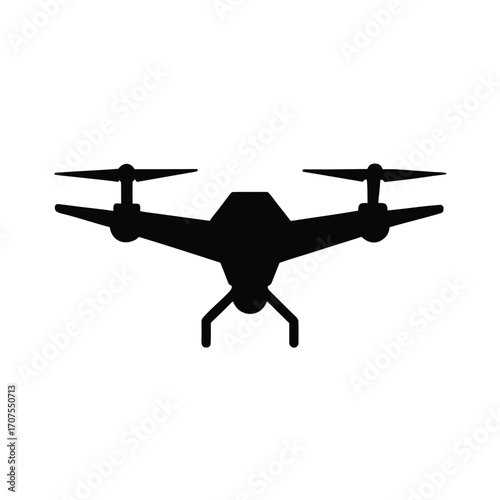 Minimalist black drone silhouette on a clean white background