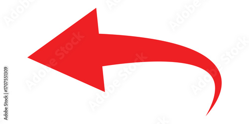 Curved isolated arrow icon on white background. Red dark arrowhead vector icons. Isolated red curved arrow icon set. Isolated red curved arrowhead on white page. 