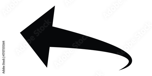 Curved isolated arrow icon on white background. Black dark arrowhead vector icons. Isolated black dark curved arrow icon set. 